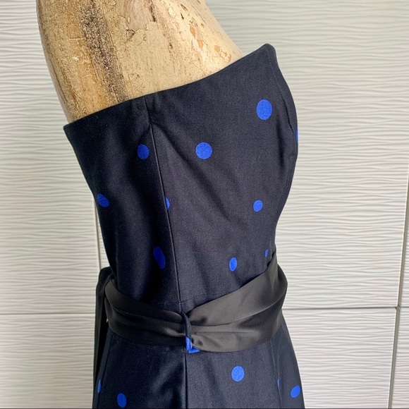 Strapless Dress, Black with blue polka dots. - Picture 4 of 11